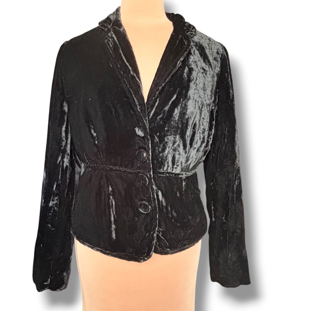 Black Crushed Velvet Blazer Jacket Gothic Romantic Peplum Large Witchy Layer